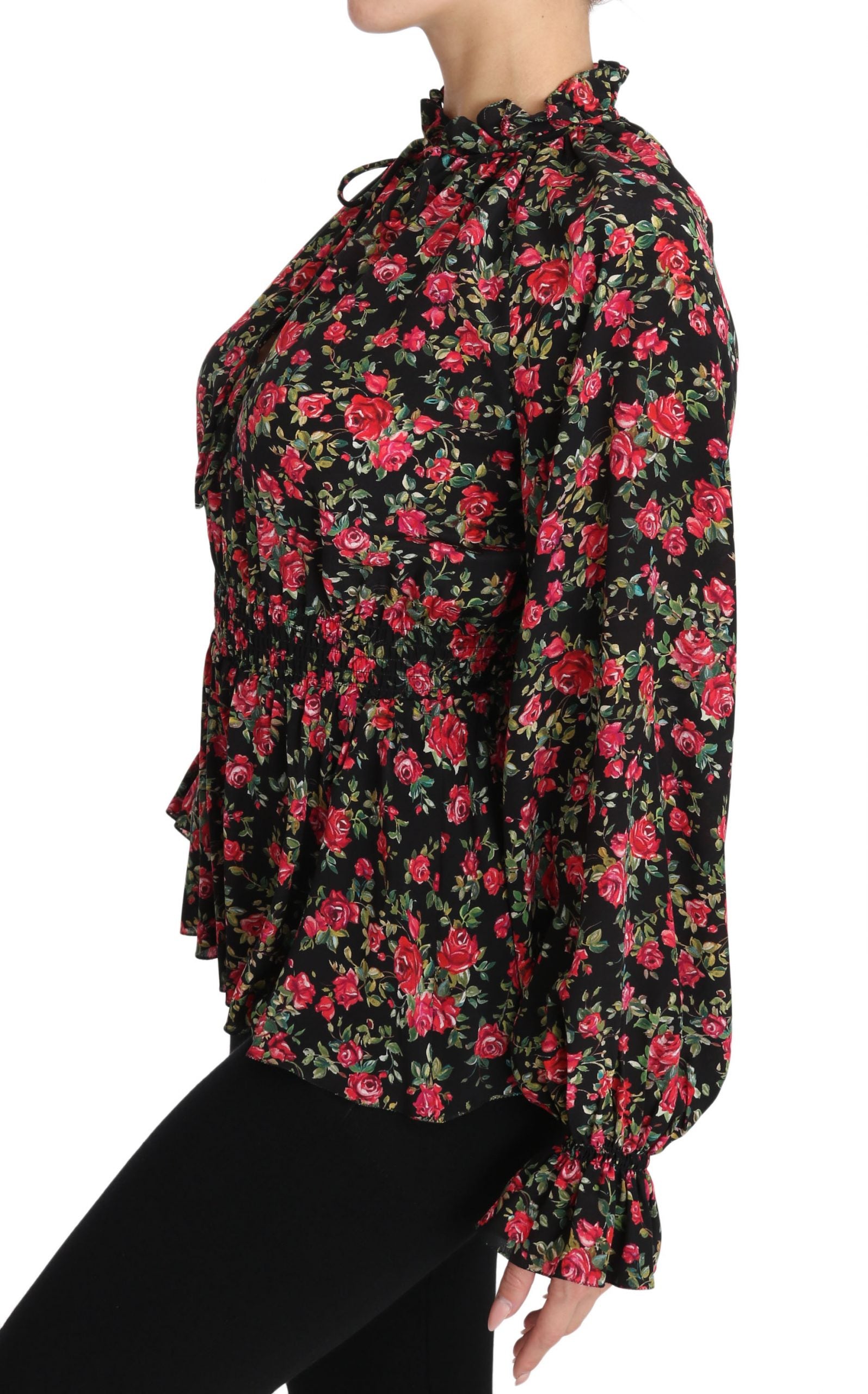 Dolce & Gabbana Black Rose Print Floral Shirt Top Blouse Dolce & Gabbana