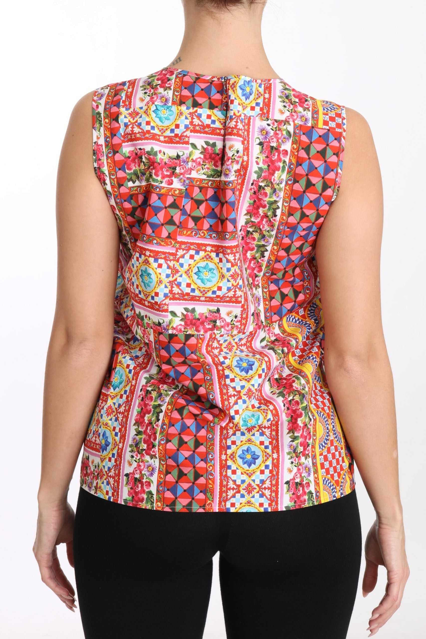 Dolce & Gabbana Carretto Print Pure Cotton Tank Top Floral Blouse Dolce & Gabbana