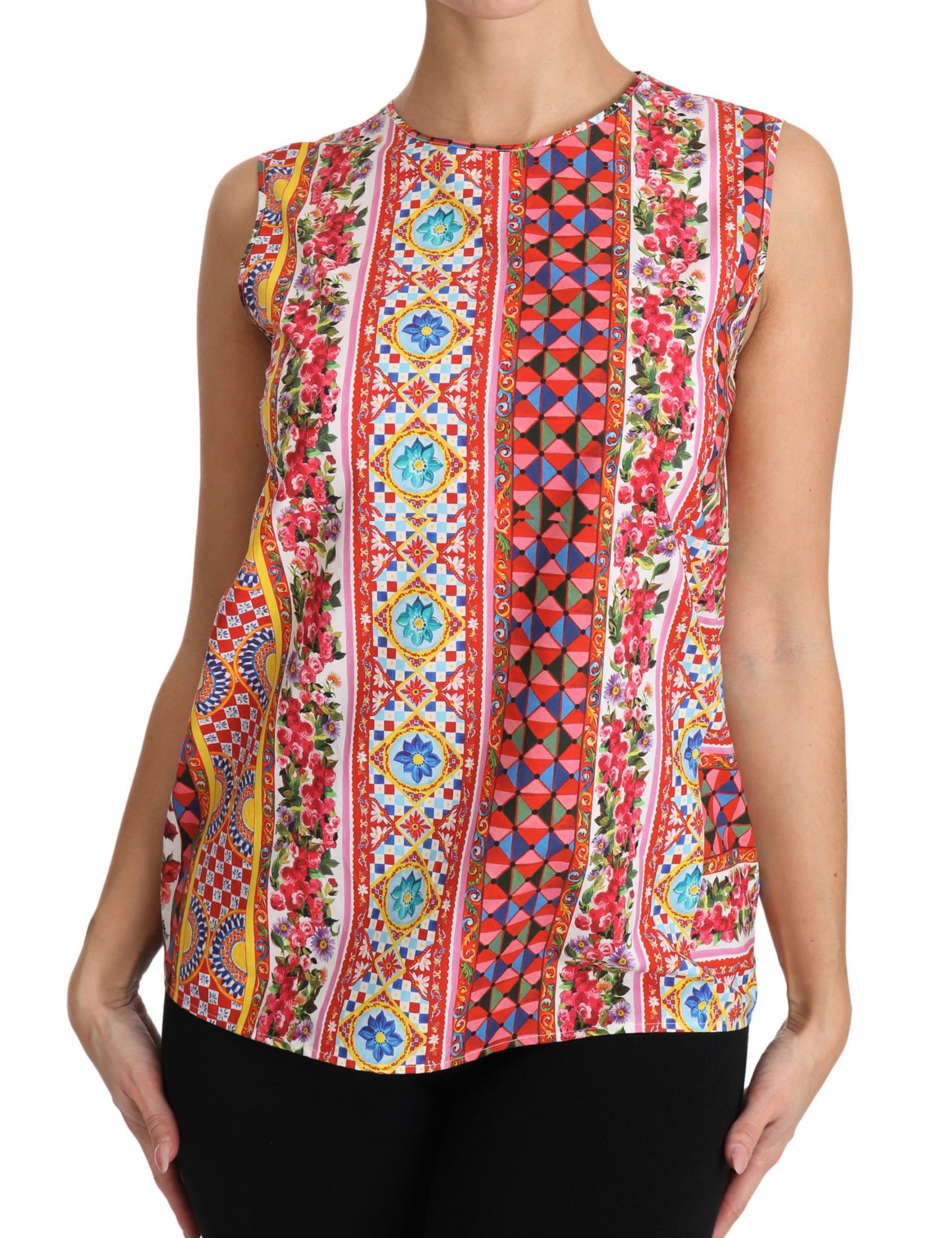 Dolce & Gabbana Carretto Print Pure Cotton Tank Top Floral Blouse Dolce & Gabbana