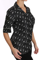 Dolce & Gabbana Black GuitarTrumpet Print Silk Shirt Top