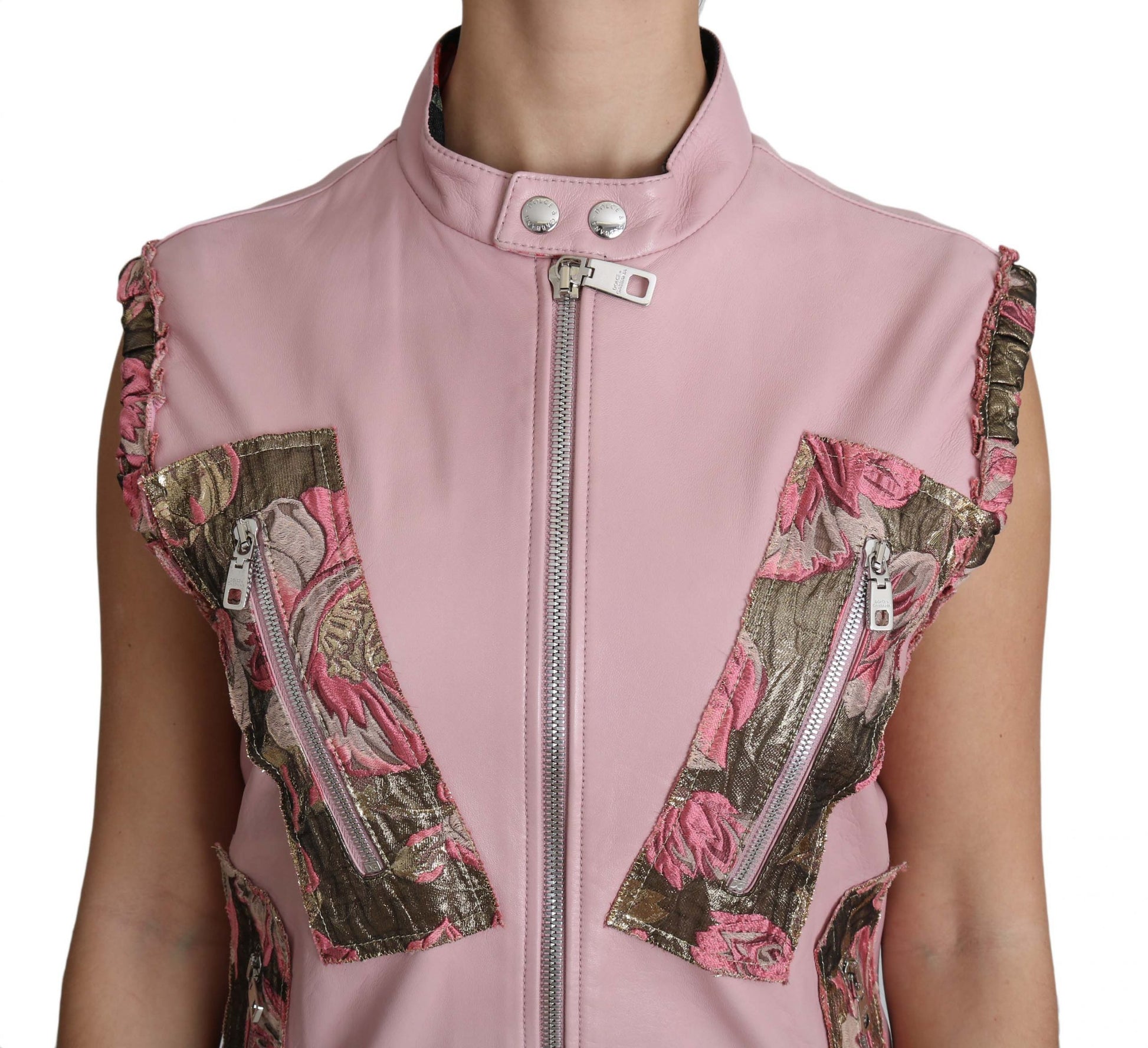 Dolce & Gabbana Pink Zippered Lamb Sleeveless Vest Leather Jacket Dolce & Gabbana