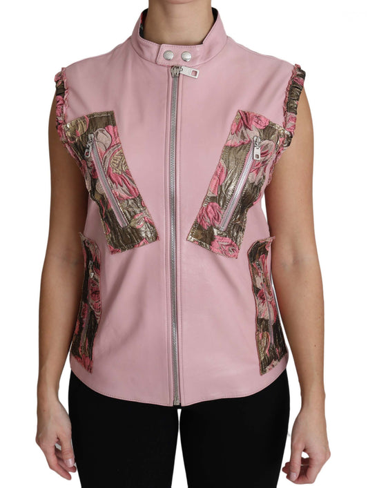Dolce & Gabbana Pink Zippered Lamb Sleeveless Vest Leather Jacket Dolce & Gabbana