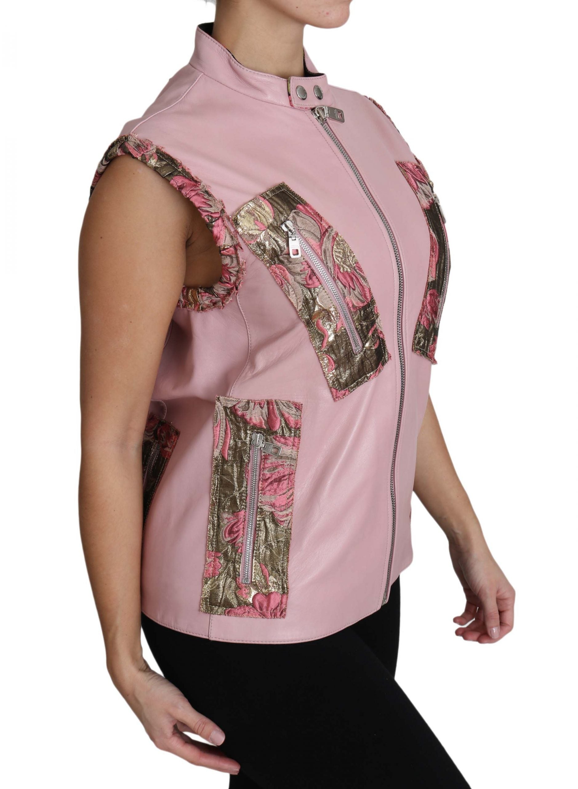 Dolce & Gabbana Pink Zippered Lamb Sleeveless Vest Leather Jacket Dolce & Gabbana
