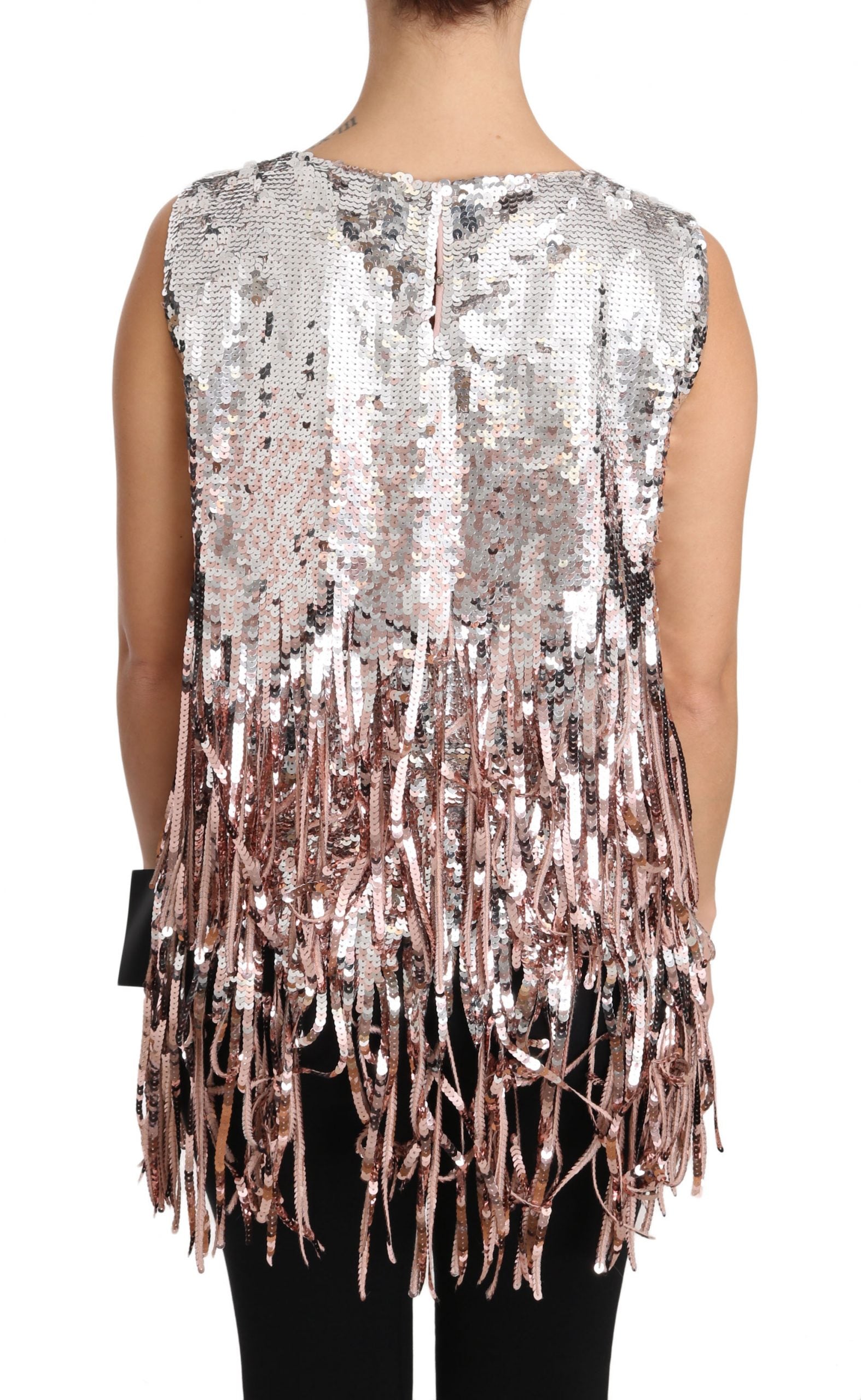 Dolce & Gabbana Golden Pink Sequined Fringe Tank Top Dolce & Gabbana