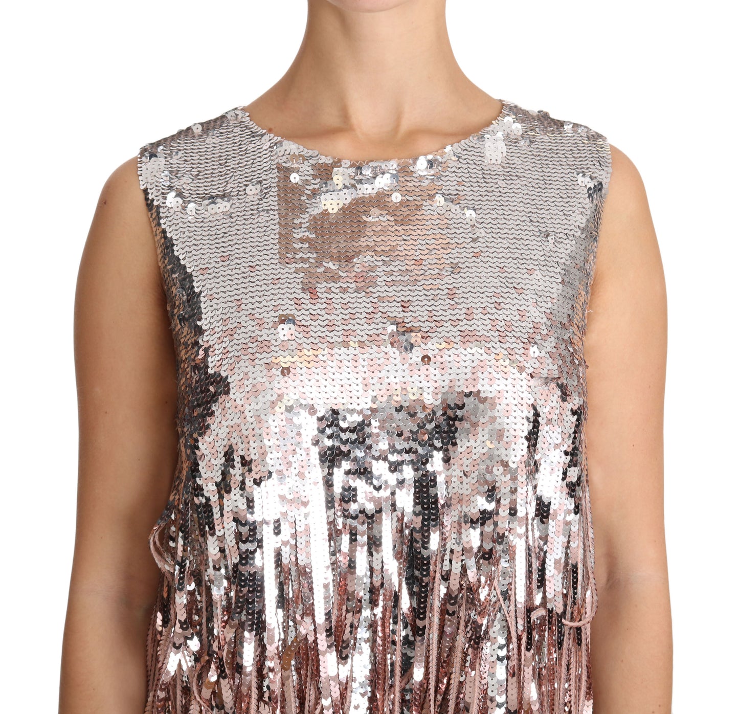Dolce & Gabbana Golden Pink Sequined Fringe Tank Top Dolce & Gabbana
