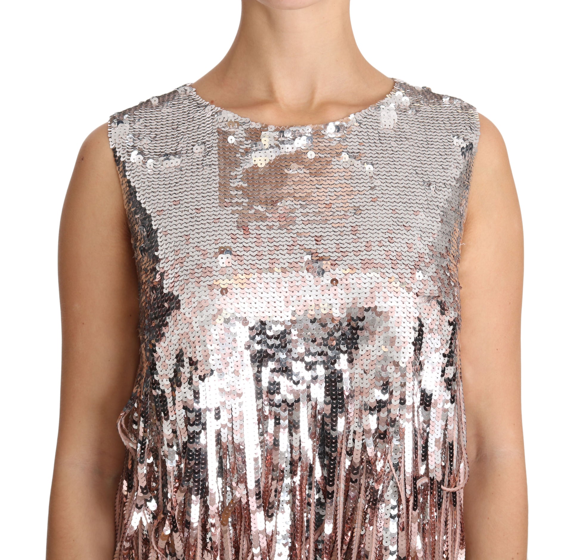 Dolce & Gabbana Golden Pink Sequined Fringe Tank Top Dolce & Gabbana