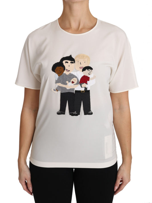 Dolce & Gabbana White Silk Stretch #dgfamily T-shirt Dolce & Gabbana