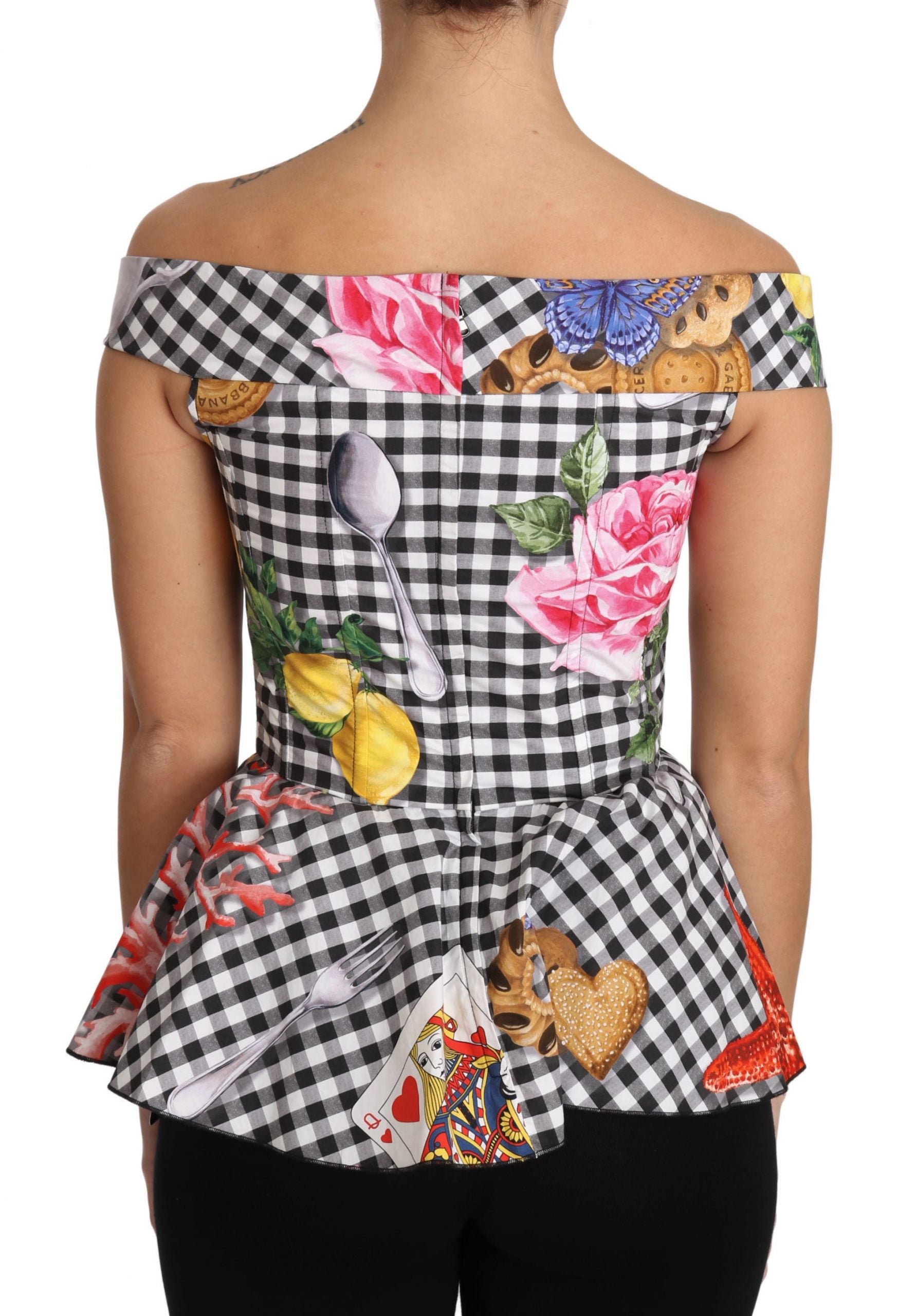Dolce & Gabbana Black and White Corset Blouse Sicily Lemon Check Top Dolce & Gabbana