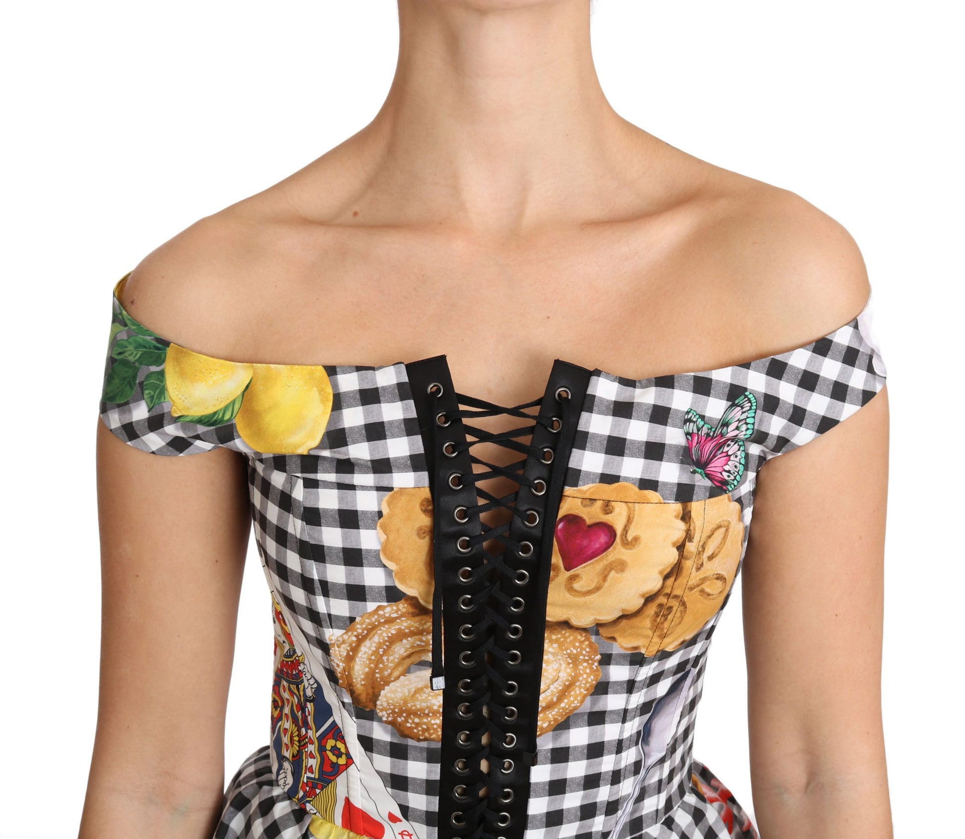 Dolce & Gabbana Black and White Corset Blouse Sicily Lemon Check Top Dolce & Gabbana