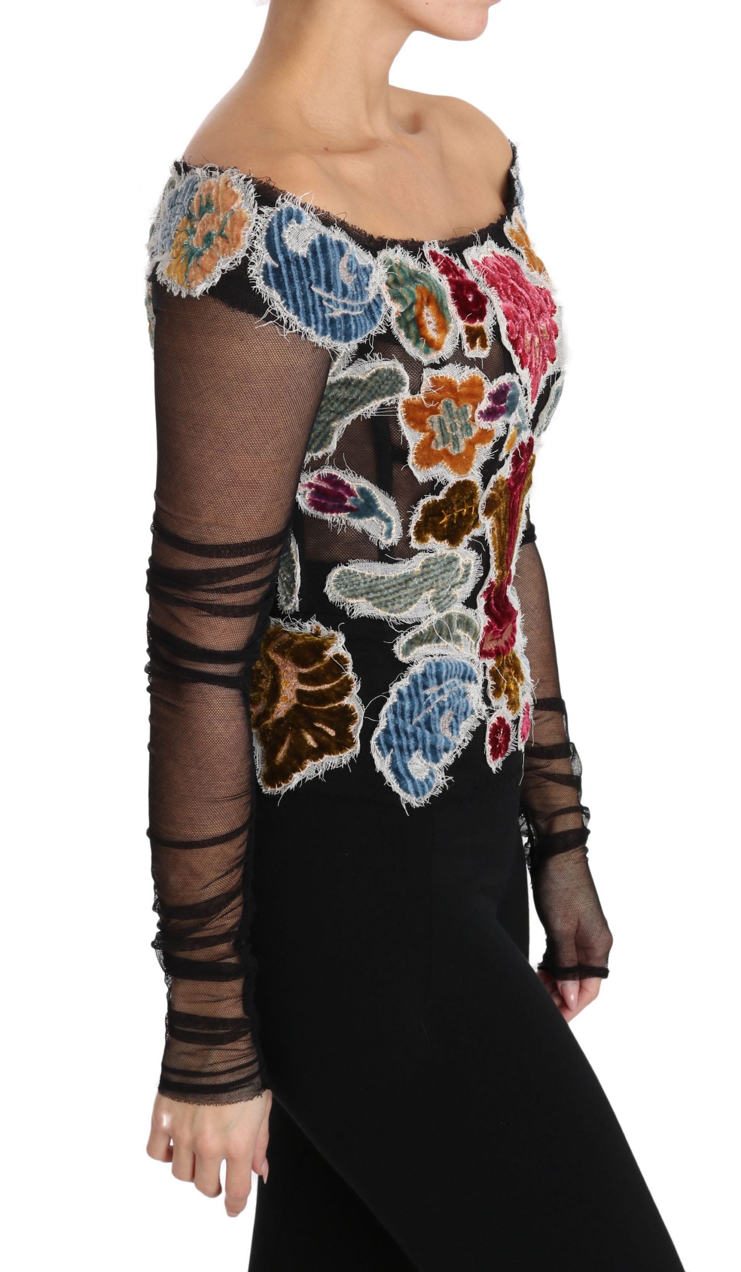 Dolce & Gabbana Black Floral Ricamo Top T-shirt Blouse Dolce & Gabbana