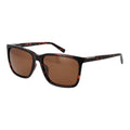 Timberland brown plastic sunglasses with rounded frames and dark tinted lenses, stylish eyewear for sun protection.