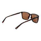 Timberland brown plastic sunglasses with rounded frames and dark tinted lenses, stylish and durable eyewear for everyday wear.