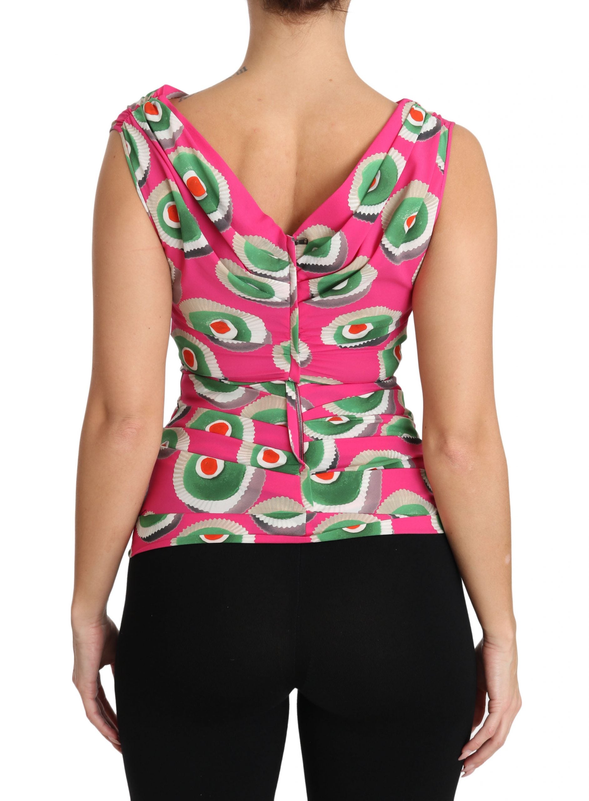 Dolce & Gabbana Pink Silk Stretch Sicilian Cake Top Dolce & Gabbana