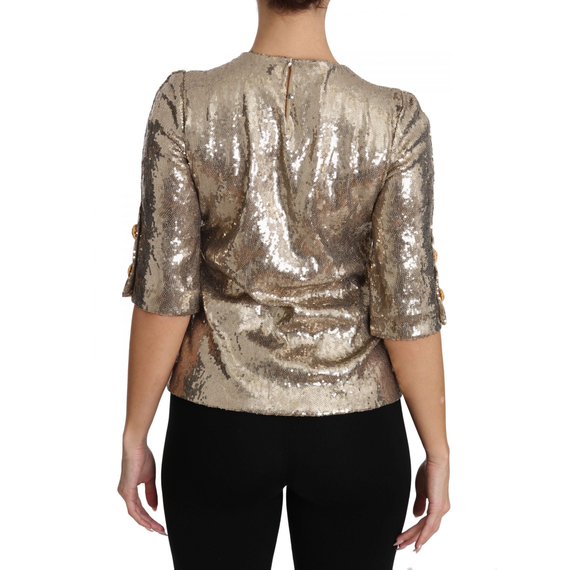 Dolce & Gabbana Gold Sequined Parrot Crystal Blouse Dolce & Gabbana