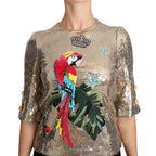 Dolce & Gabbana Gold Sequined Parrot Crystal Blouse