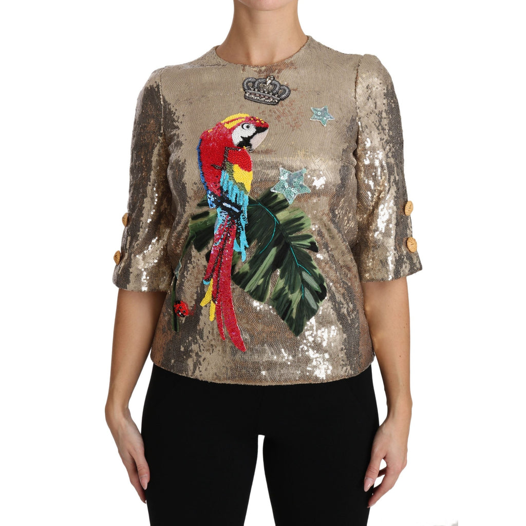 Dolce & Gabbana Gold Sequined Parrot Crystal Blouse