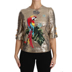 Dolce & Gabbana Gold Sequined Parrot Crystal Blouse