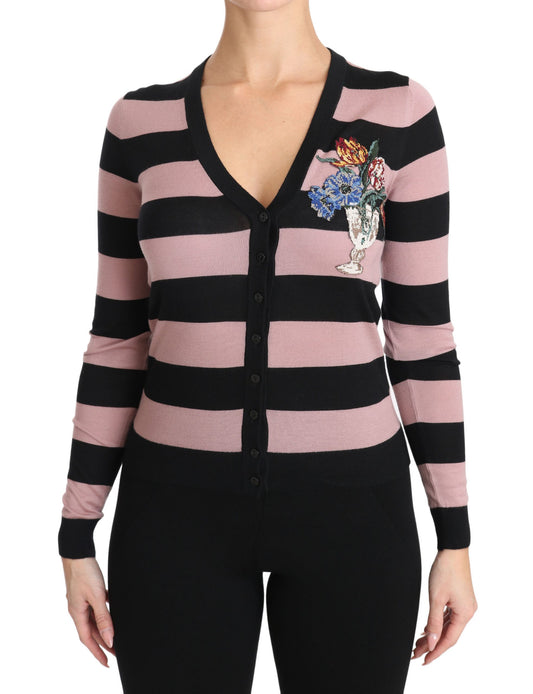 Dolce & Gabbana Pink Floral Cashmere Cardigan Sweater Dolce & Gabbana