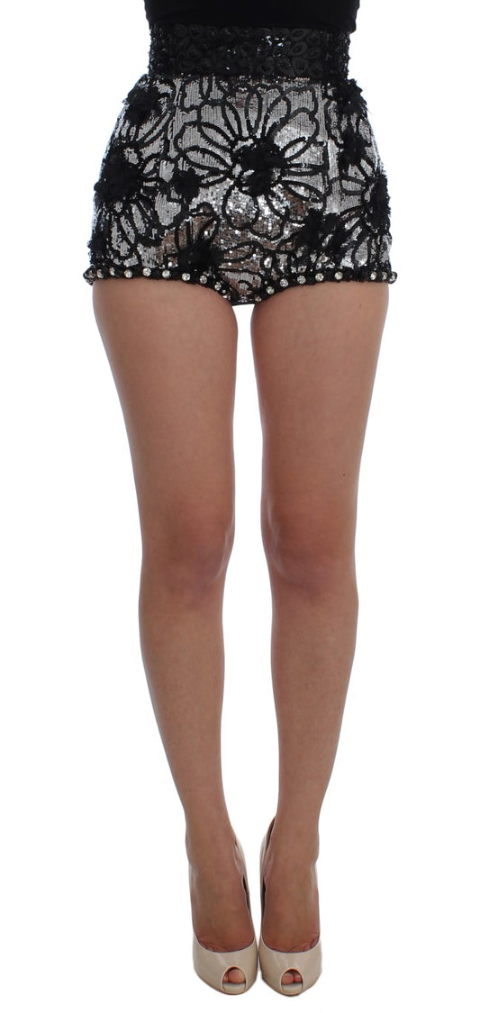 Dolce & Gabbana Black Crystal Sequined Mini Shorts Dolce & Gabbana