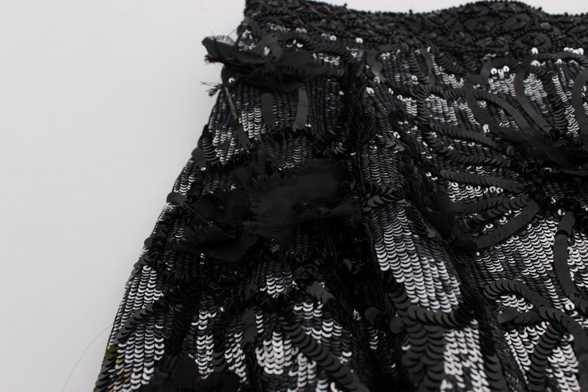 Dolce & Gabbana Black Crystal Sequined Mini Shorts Dolce & Gabbana
