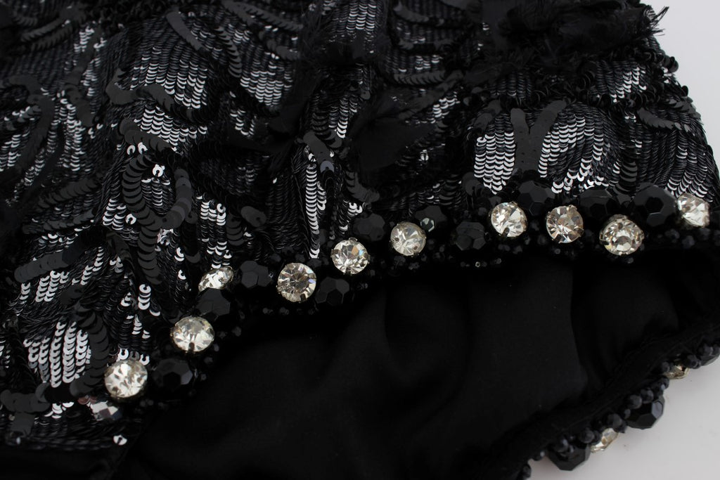 Dolce & Gabbana Black Crystal Sequined Mini Shorts - Eljoys Fashion 