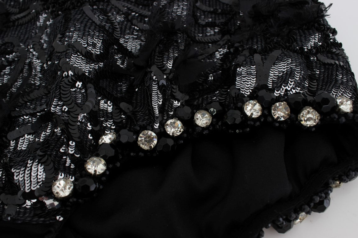 Dolce & Gabbana Black Crystal Sequined Mini Shorts Dolce & Gabbana