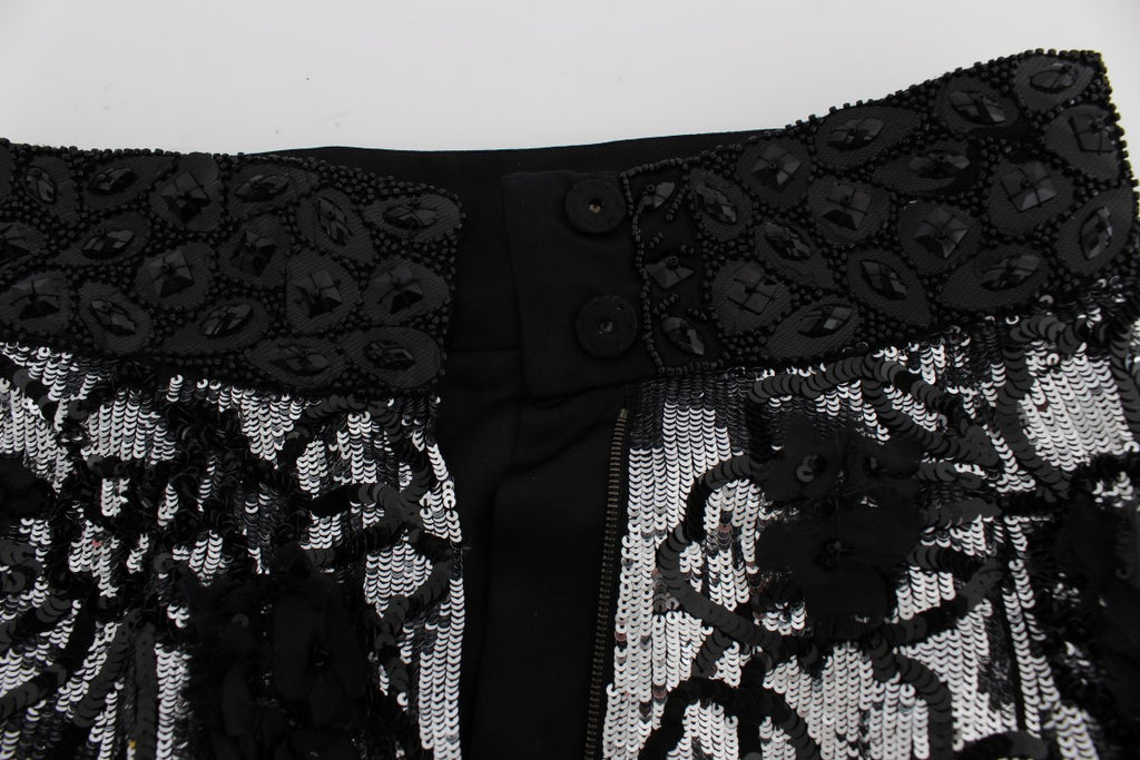 Dolce & Gabbana Black Crystal Sequined Mini Shorts - Eljoys Fashion 