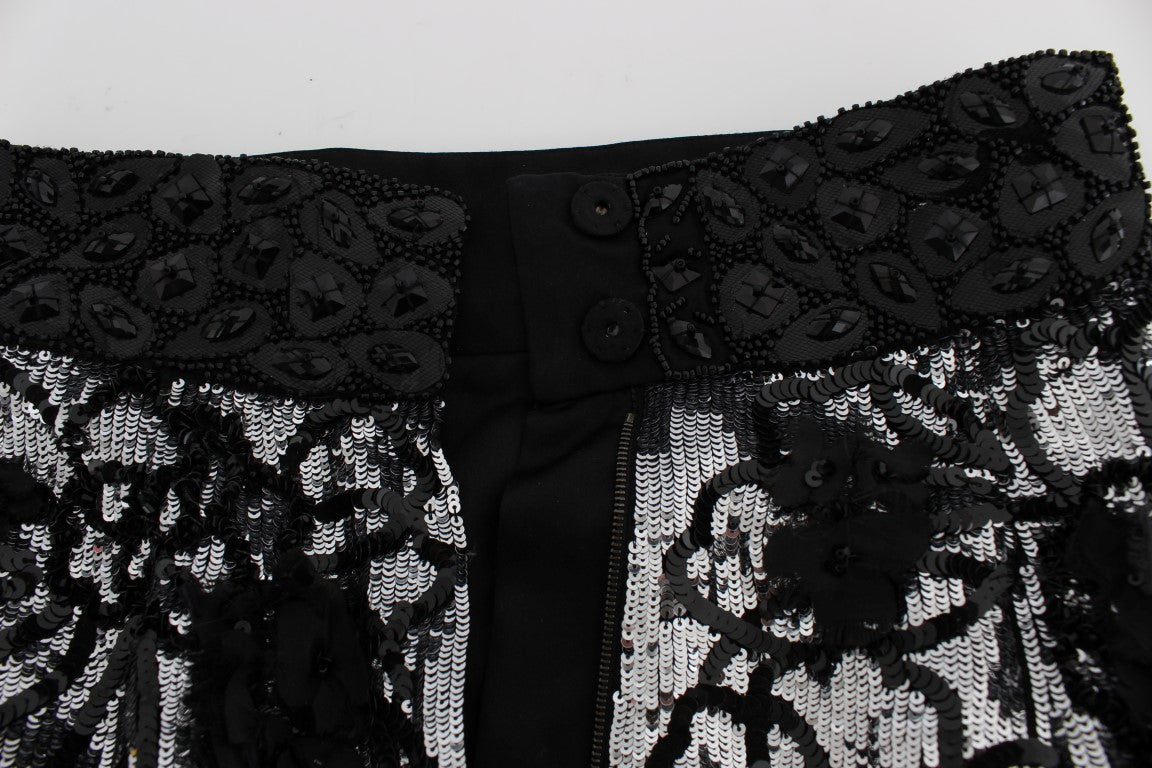 Dolce & Gabbana Black Crystal Sequined Mini Shorts - Eljoys Fashion 
