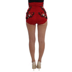 Dolce & Gabbana Red Silk Crystal Roses Shorts