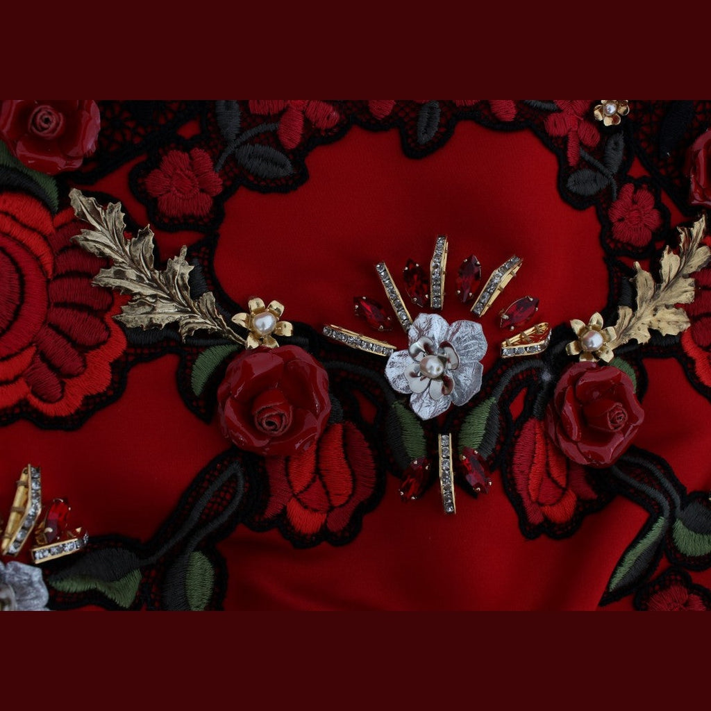 Dolce & Gabbana Red Silk Crystal Roses Shorts
