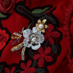 Dolce & Gabbana Red Silk Crystal Roses Shorts