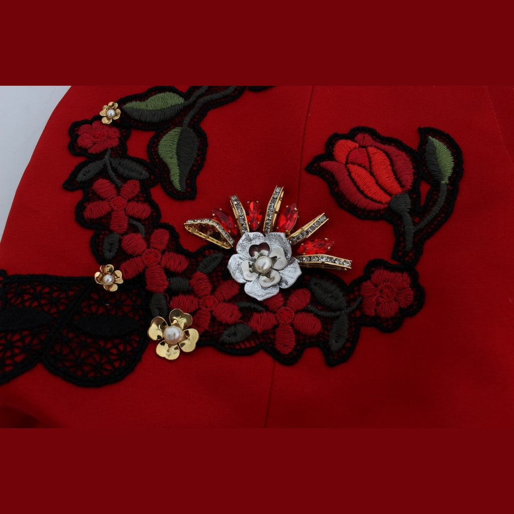 Dolce & Gabbana Red Silk Crystal Roses Shorts