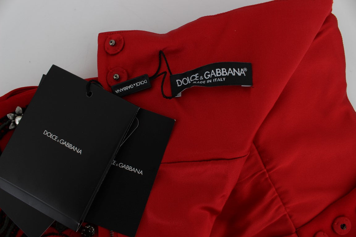 Dolce & Gabbana Red Silk Crystal Roses Shorts Dolce & Gabbana