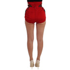 Dolce & Gabbana Red Silk Crystal Roses Shorts