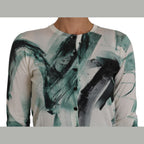 Dolce & Gabbana White Silk Cardigan Lightweight Paint Stroke Sweater