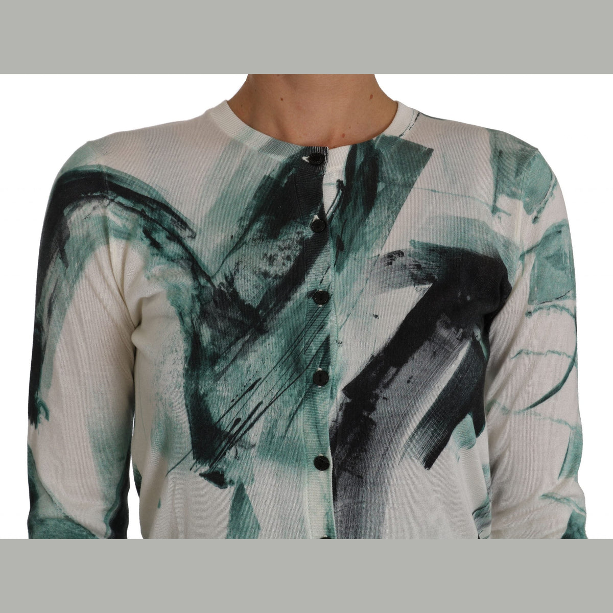 Dolce & Gabbana White Silk Cardigan Lightweight Paint Stroke Sweater