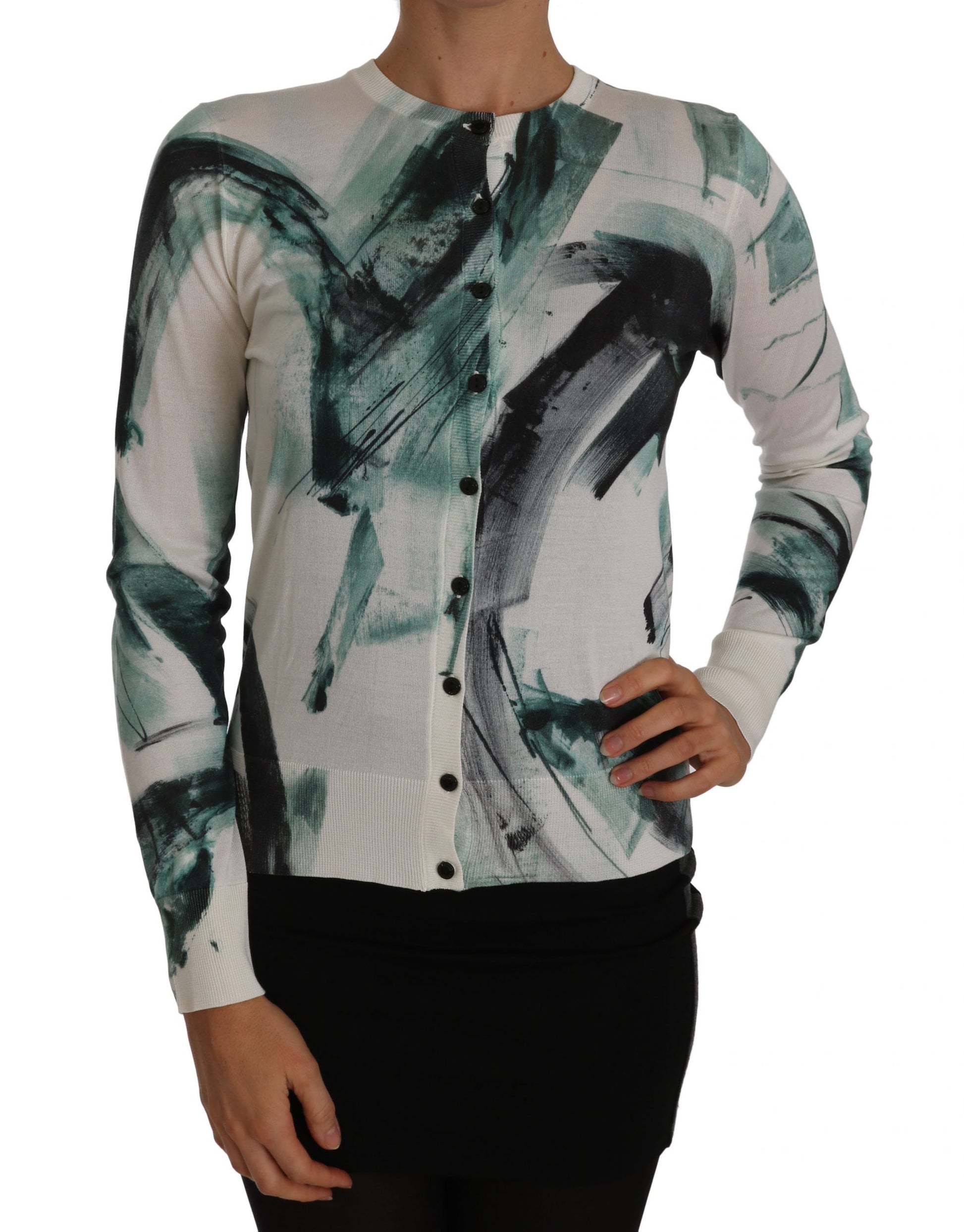 Dolce & Gabbana White Silk Cardigan Lightweight Paint Stroke Sweater Dolce & Gabbana