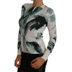 Dolce & Gabbana White Silk Cardigan Lightweight Paint Stroke Sweater