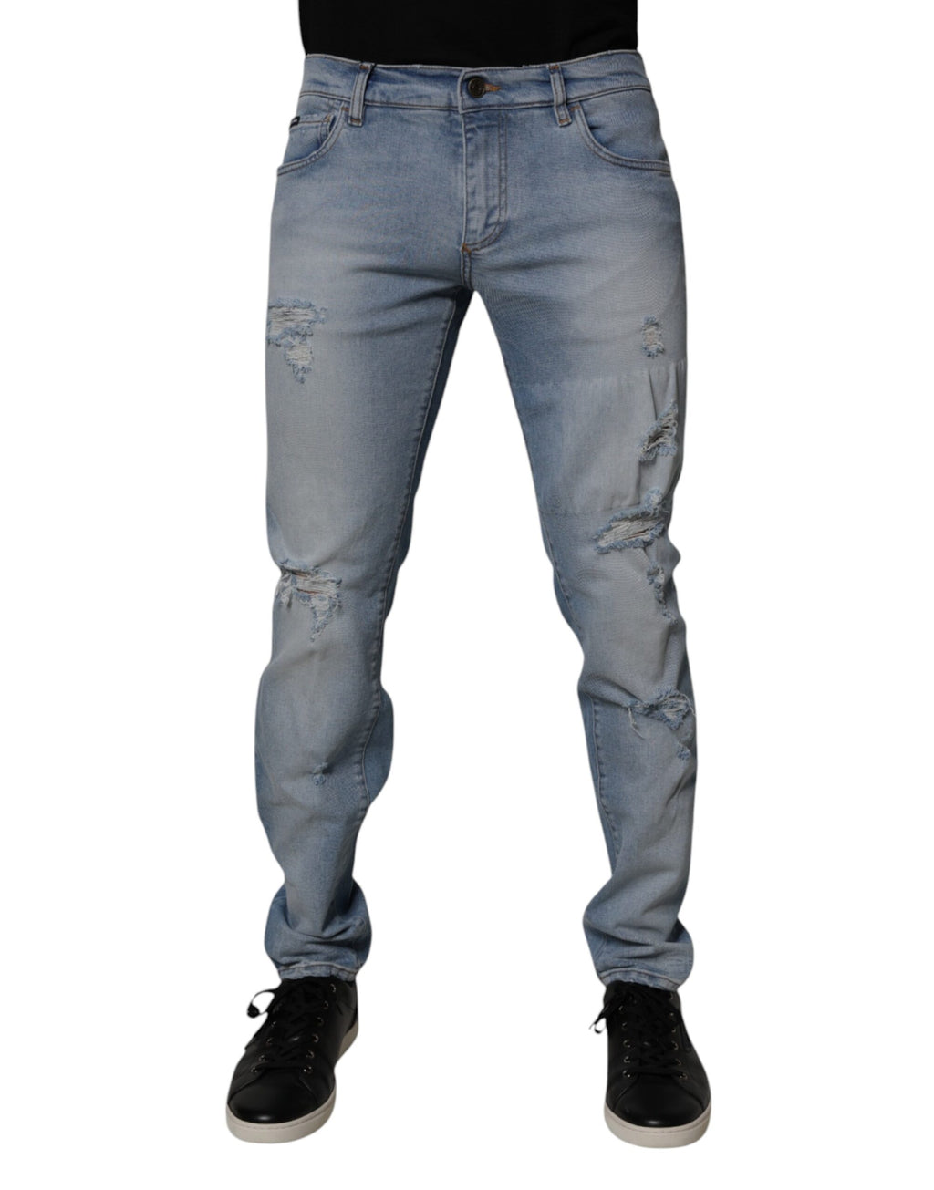 Dolce & Gabbana Blue Tattered Cotton Skinny Men Denim Jeans - Eljoys Fashion 