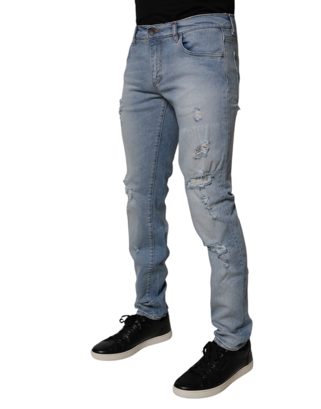 Dolce & Gabbana Blue Tattered Cotton Skinny Men Denim Jeans - Eljoys Fashion 