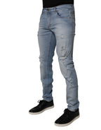 Dolce & Gabbana Blue Tattered Cotton Skinny Men Denim Jeans - Eljoys Fashion 