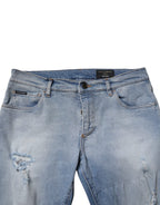 Dolce & Gabbana Blue Tattered Cotton Skinny Men Denim Jeans - Eljoys Fashion 