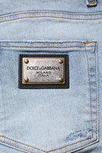 Dolce & Gabbana Blue Tattered Cotton Skinny Men Denim Jeans - Eljoys Fashion 