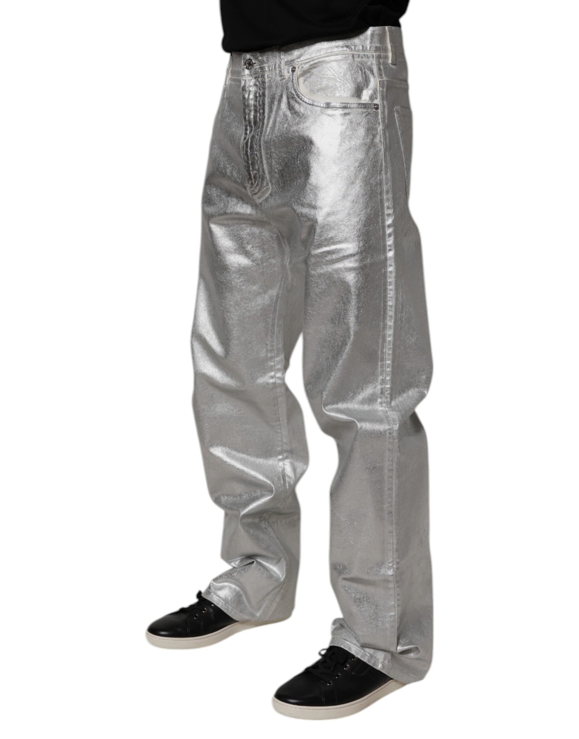 Dolce & Gabbana Metallic Silver Cotton Straight Denim Jeans Dolce & Gabbana
