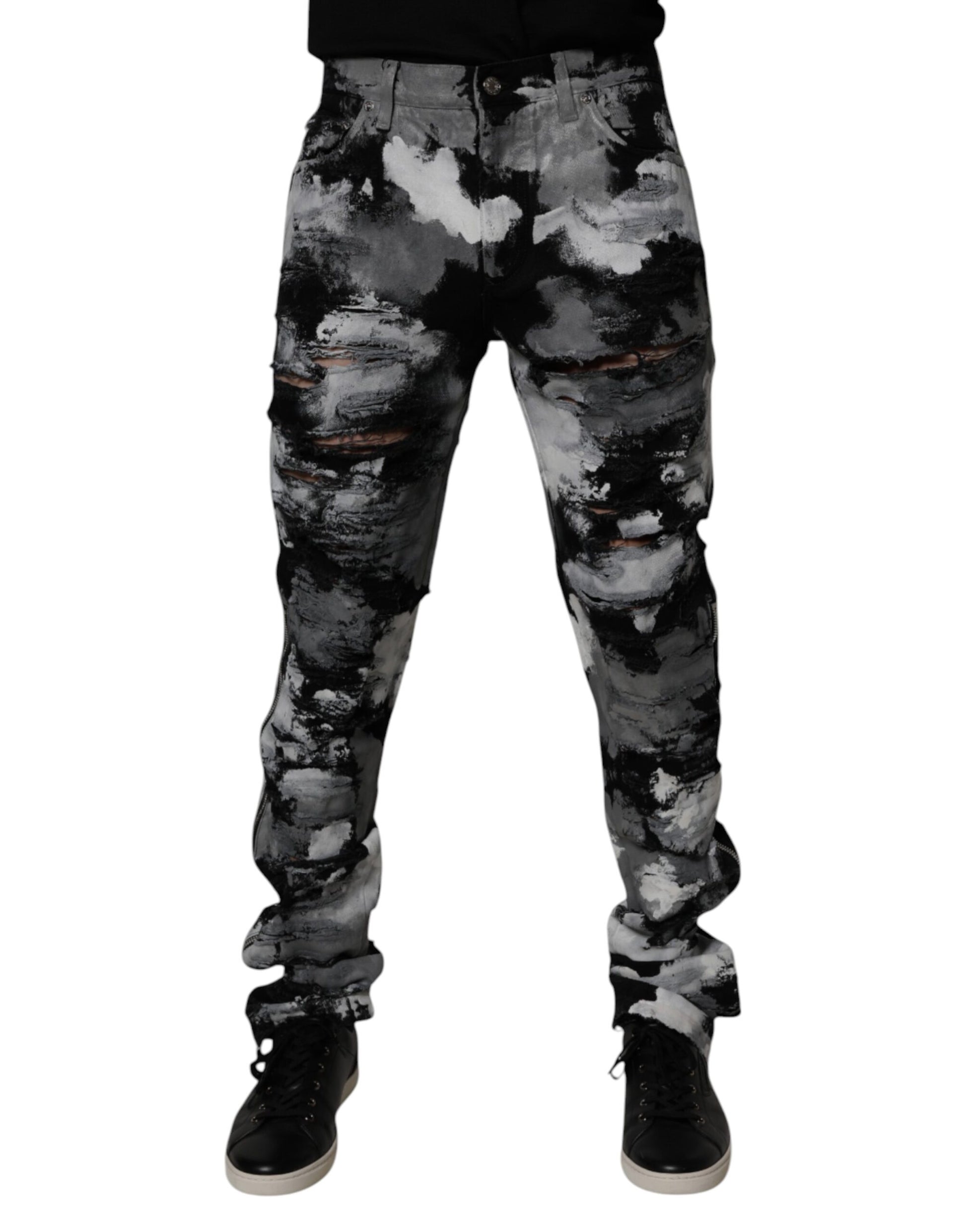 Dolce & Gabbana Multicolor Camouflage Tattered Skinny Denim Jeans Dolce & Gabbana