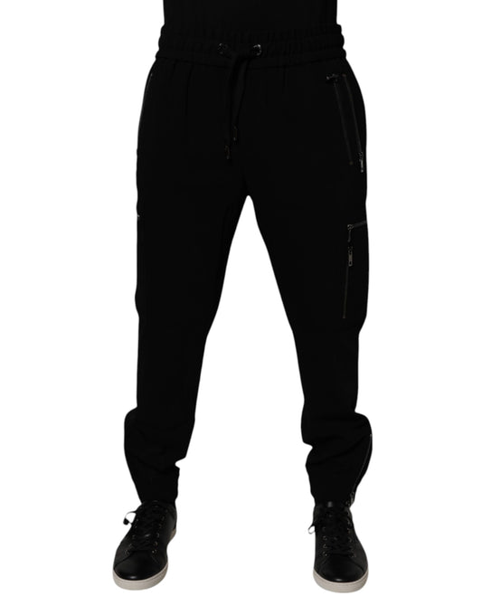 Dolce & Gabbana Black Wool Stretch Jogger Pants Dolce & Gabbana