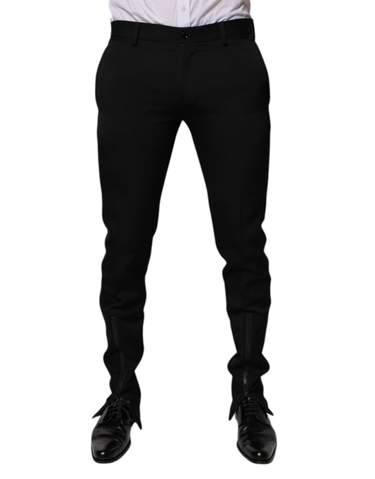 Dolce & Gabbana Black Wool Tapered Formal Dress Pants Dolce & Gabbana