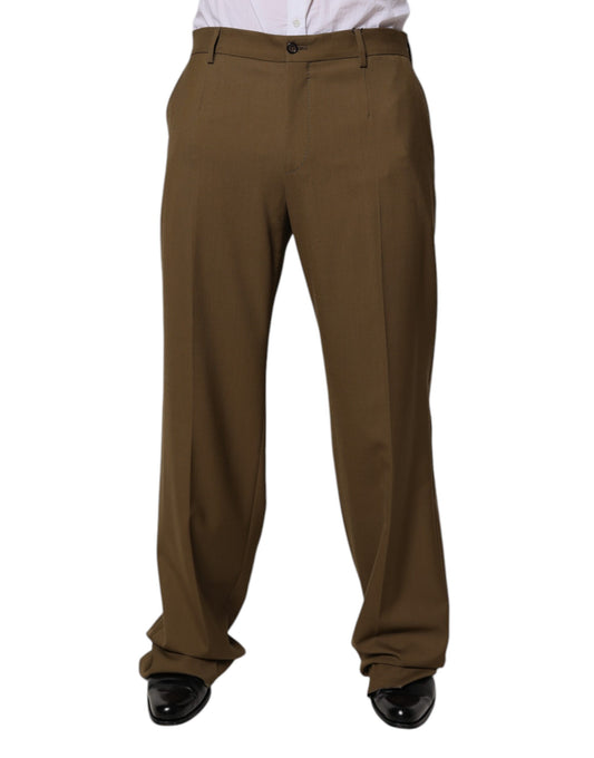 Dolce & Gabbana Brown Wool Straight Formal Dress Pants Dolce & Gabbana