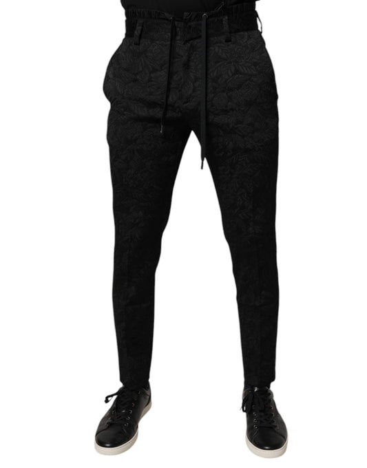Dolce & Gabbana Black Brocade Polyester Skinny Dress Pants Dolce & Gabbana