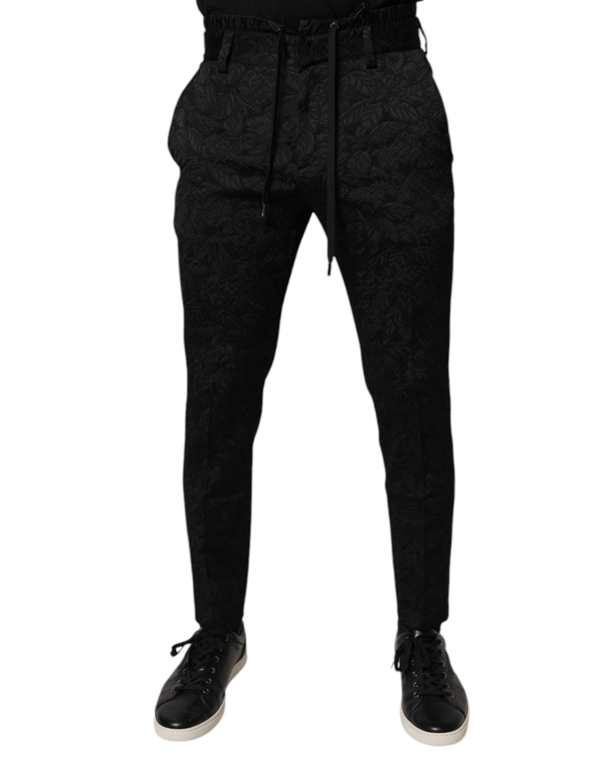 Dolce & Gabbana Black Brocade Polyester Skinny Dress Pants Dolce & Gabbana